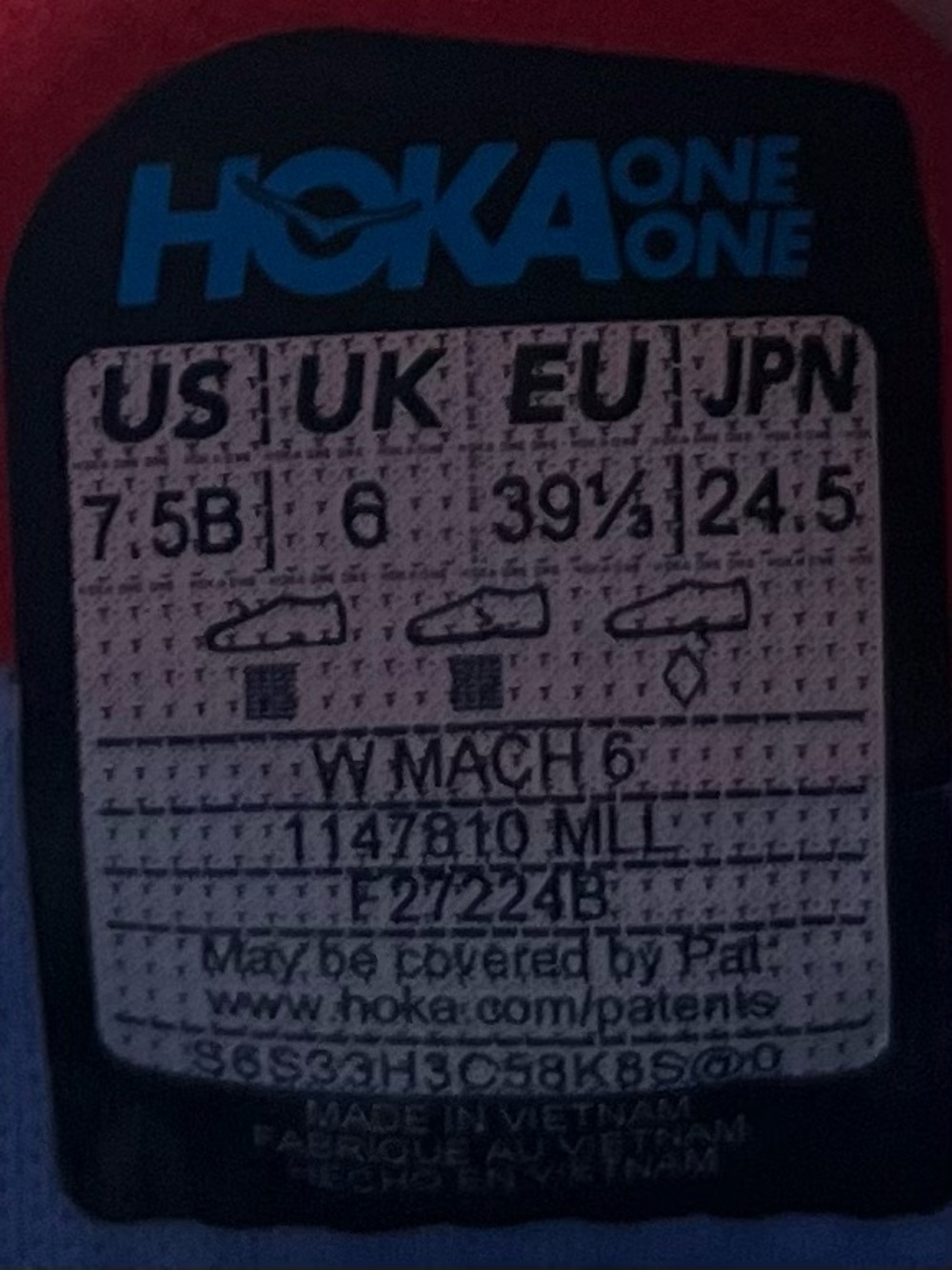 Hoka One One Mach 6 Womens Size 7.5 Running Shoes Sneakers Red White Blue - Picture 11 of 12